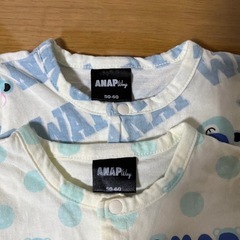 ANAP WAY ロンパース 半袖　50-60 クマ　　2枚セット　お揃い　双子の画像
