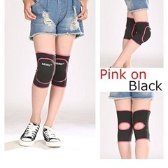 キッズ 大切な 膝 を守る サポーター 左右 セット ソフト タイプ 子供 用 スポーツ ダンス (ブラック×ピンク, Mサイズ)の画像