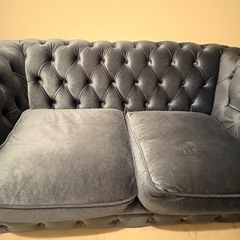 【決定】2人掛けブルーベルベットソファの画像