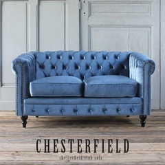 【決定】2人掛けブルーベルベットソファの画像