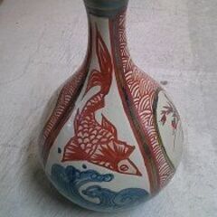 胡差焼/沖縄の花模様陶器花瓶 胡差焼/沖縄の花模様陶器花瓶