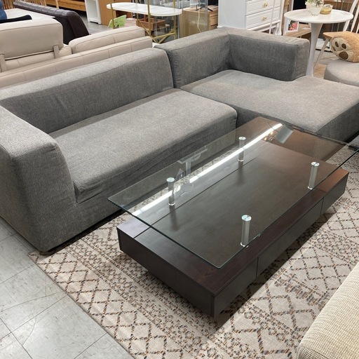 カウチソファ&ガラステーブルセット