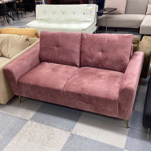 ?️春日市?️2Pソファ?️２人用?️ピンク?️ベルベット生地?️レトロ風?️定価69,800円?️No2035