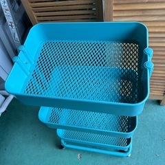 【済】廃盤色【IKEA】ロースコグ 3段ワゴン ターコイズの画像