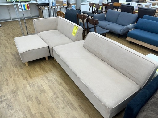 【ドリーム川西店御来店限定】☆ジモティー見たよ♪割引☆コーナーソファー　ベージュ　現状品／クリーニング済み【2125560000029562】