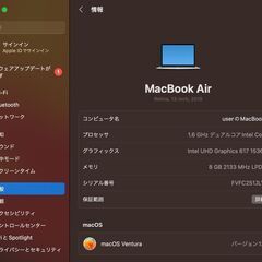 MacBook Air（Retina,13インチ,2019）256GB/8GB〈MVFL2J/A〉④の画像