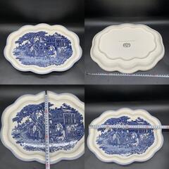 P408 ヴィンテージ 大皿 プレート ASAKE YOKKAICHI JAPAN 四日市 絵皿　飾り皿　陶器　日本製　ブルーホワイトの画像