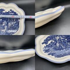 P408 ヴィンテージ 大皿 プレート ASAKE YOKKAICHI JAPAN 四日市 絵皿　飾り皿　陶器　日本製　ブルーホワイトの画像