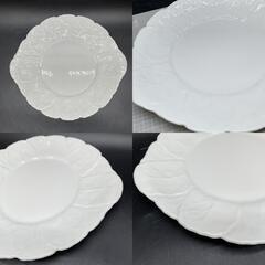 P401　WEDGWOOD ウェッジウッド 黒壺印 直径約25.5㎝　ホワイト プレート キャベツレリーフ　白　大皿/中皿の画像