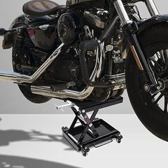 バイクジャッキ バイクリフト リフトドーリー 耐荷重500kg ソケット付 ゴムマット付 キャスター付き ブラックはいかがですか！開封済みですが未使用です、安心してお買い上げください！の画像