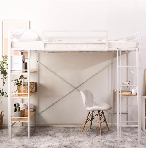 【現地決済
5%引き】ロフトベッド　ホワイト　コンセント付き