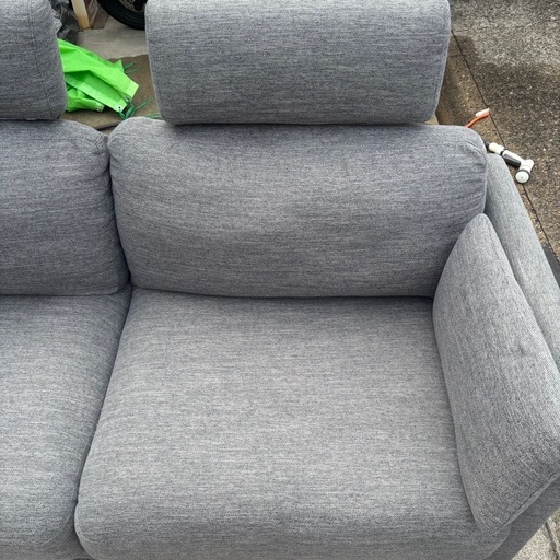 2〜3人掛けソファ ハイバック仕様/ヘッドレスト付き グレー ファブリック 北欧モダン　【179×77×座面高40×背面高100】