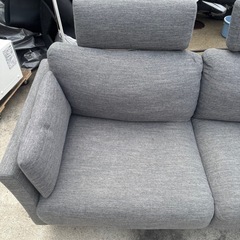 2〜3人掛けソファ ハイバック仕様/ヘッドレスト付き グレー ファブリック 北欧モダン　【179×77×座面高40×背面高100】の画像