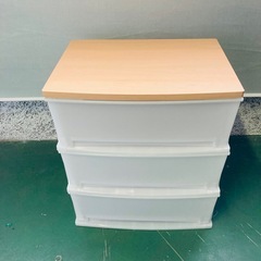 3段　衣装ケース　衣類収納　3段引出し　ウッドトップ　フタ付き収納ケース　2点セットの画像