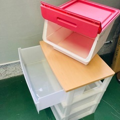 3段　衣装ケース　衣類収納　3段引出し　ウッドトップ　フタ付き収納ケース　2点セットの画像