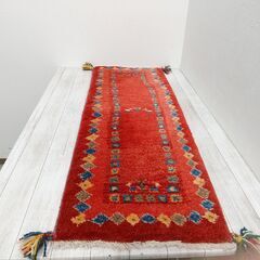 ギャッベ / ウールラグ/ ライナー/ カーペット/ 百貨店購入/ 玄関マット/ チェアマット/ ラグマット/ 手織り/ ペルシャ絨毯風/ インテリア C0EX0103の画像