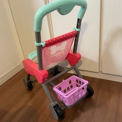 【おもちゃまとめ売り】ぽぽちゃん　廃盤品　おままごとベビーカー　カゴ付きの画像