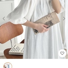 マタニティフォトにも！ホワイト 5分袖パフスリーブ ボタン付きシャツワンピースLの画像