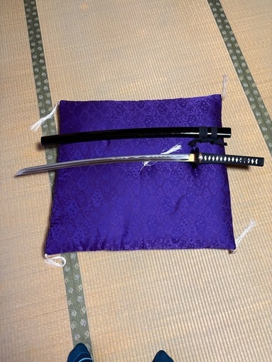 黒色の居合刀、鋼製刀身。