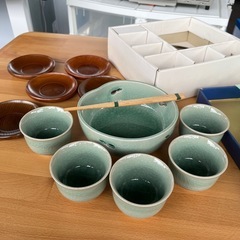 【美品】青磁　茶菓揃　菓子鉢　湯呑み　茶托の画像