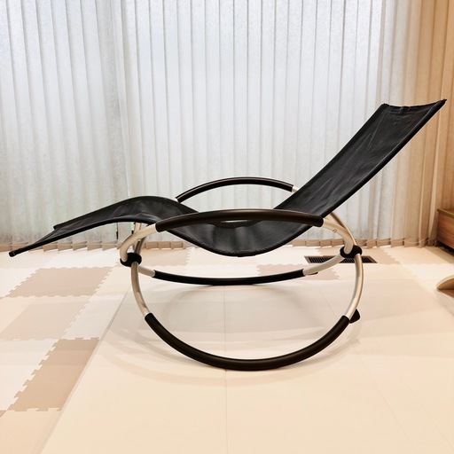 黒 メッシュ リング ロッキングチェア ヘッドレスト付 折り畳み 浮遊椅子