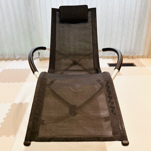 黒 メッシュ リング ロッキングチェア ヘッドレスト付 折り畳み 浮遊