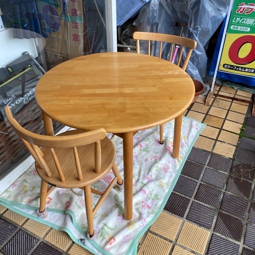 木製円形ダイニングテーブルと椅子2脚セット　ミキモク MIKIMOKU ミキモク家具 木製ダイニングテーブルセット 2脚付き 楽天