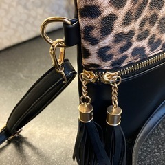 M2510-043 ショルダー バッグ ヒョウ柄 ブラック ゴールド金具 キズ汚れ有りの画像
