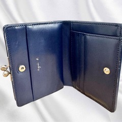 agnes b. アニエスベー がま口 財布 緑×紺 カード多収納　二つ折りの画像
