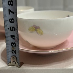 未使用　保管品　和光園 薄桃色小蝶茶托付湯呑 5客セットの画像
