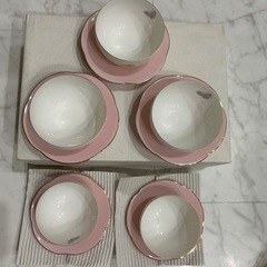 未使用　保管品　和光園 薄桃色小蝶茶托付湯呑 5客セットの画像
