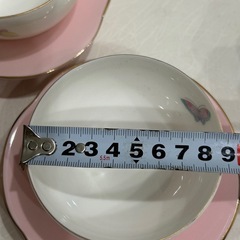 未使用　保管品　和光園 薄桃色小蝶茶托付湯呑 5客セットの画像