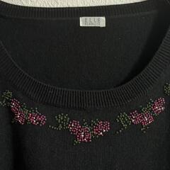 エル ELLE ニット セーター レディース 丸襟 花柄 無地 長袖の画像