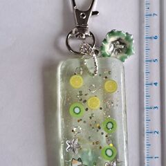猫とレモンとキウイ　ハンドメイド　レジンキーホルダーの画像