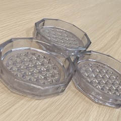 和骨董　和ガラス　ガラスコースター　アクセサリートレイ　3枚　昭和レトロの画像