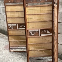 木製 衝立 パーテーション 4連 和風 すだれ 間仕切りの画像