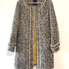 ツイードコート　ノーカラーコート　ブラック　ベージュ
の画像