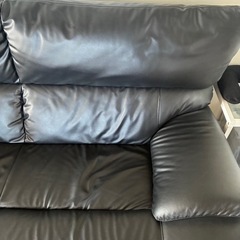 【美品】高級3人掛けソファー　黒革レザー ハイバックの画像