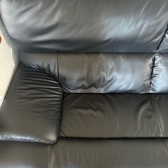 【美品】高級3人掛けソファー　黒革レザー ハイバックの画像