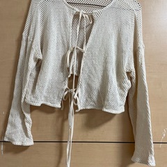 アイボリー メッシュ クロップド カーディガンの画像