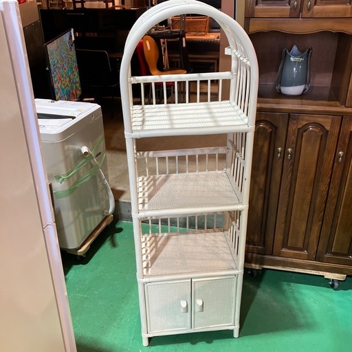 ラタン　棚　白　ホワイト　シェルフ　キャビネット　昭和レトロ　収納棚　収納家具　インテリア　オシャレ家具【幅50奥35.5高160】