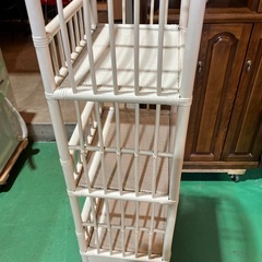 ラタン　棚　白　ホワイト　シェルフ　キャビネット　昭和レトロ　収納棚　収納家具　インテリア　オシャレ家具【幅50奥35.5高160】の画像