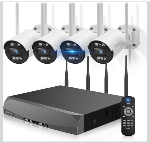 【双方向通話・ダブルアンテナ】OHWOAI 防犯カメラセット 4台 屋外用 ワイヤレス 広角レンズ 無線接続 電源スイッチ付 家庭用 監視カメラ