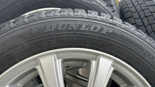 引取先決まりました 155/65R14 スタッドレス ダンロップWM02 22年４本 バリ山 PCD100 ET45 アルミ付き☆