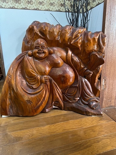 布袋様　　衝立　一刀彫　　オブジェ