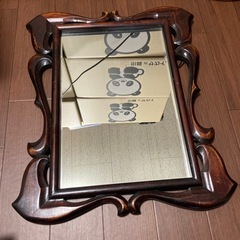 アンティーク壁掛け木製ミラーの画像