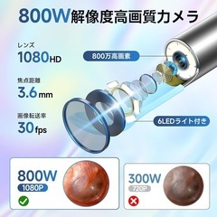 耳かき カメラ付き 800W画素×6LED 耳掃除 3.5mm 防水 耳垢除去の画像