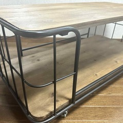 【引越の為割引】センターテーブル 木製（杉）/スチール 棚収納付きの画像