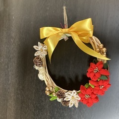 クリスマスリースちりめん細工のポインセチアの画像