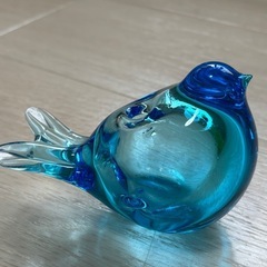 レトロ ガラス 鳥 置物　ガラスペン立ての画像